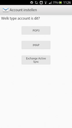 android email instellen account selecteren