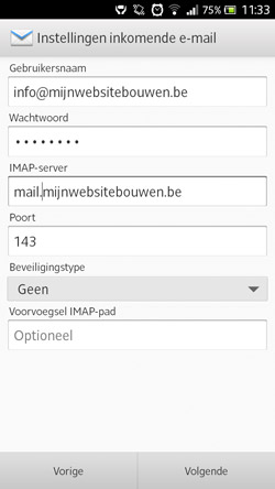 email instellen op android inkomende email