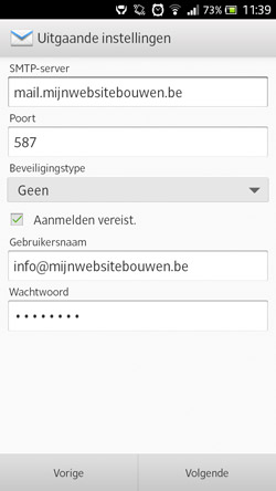 email instellen op android uitgaande email