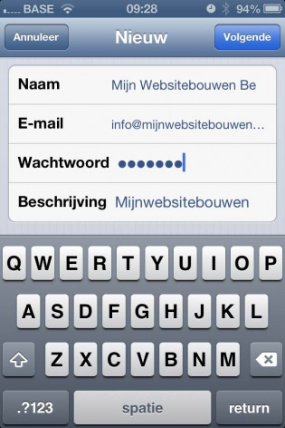 email instellen iphone account gegevens