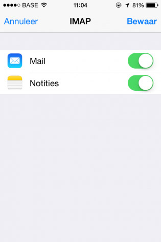 email instellen iphone imap scherm