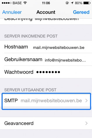 email instellen op iphone smtp