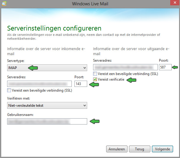 email instellen windows live serverinstellingen configureren