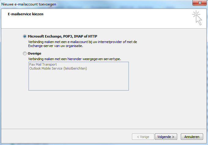 email instellen outlook emailservice kiezen