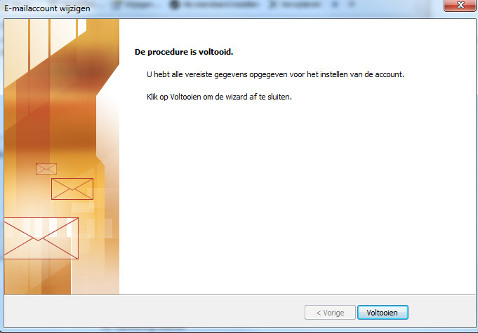 email instellen op outlook configuratie voltooid